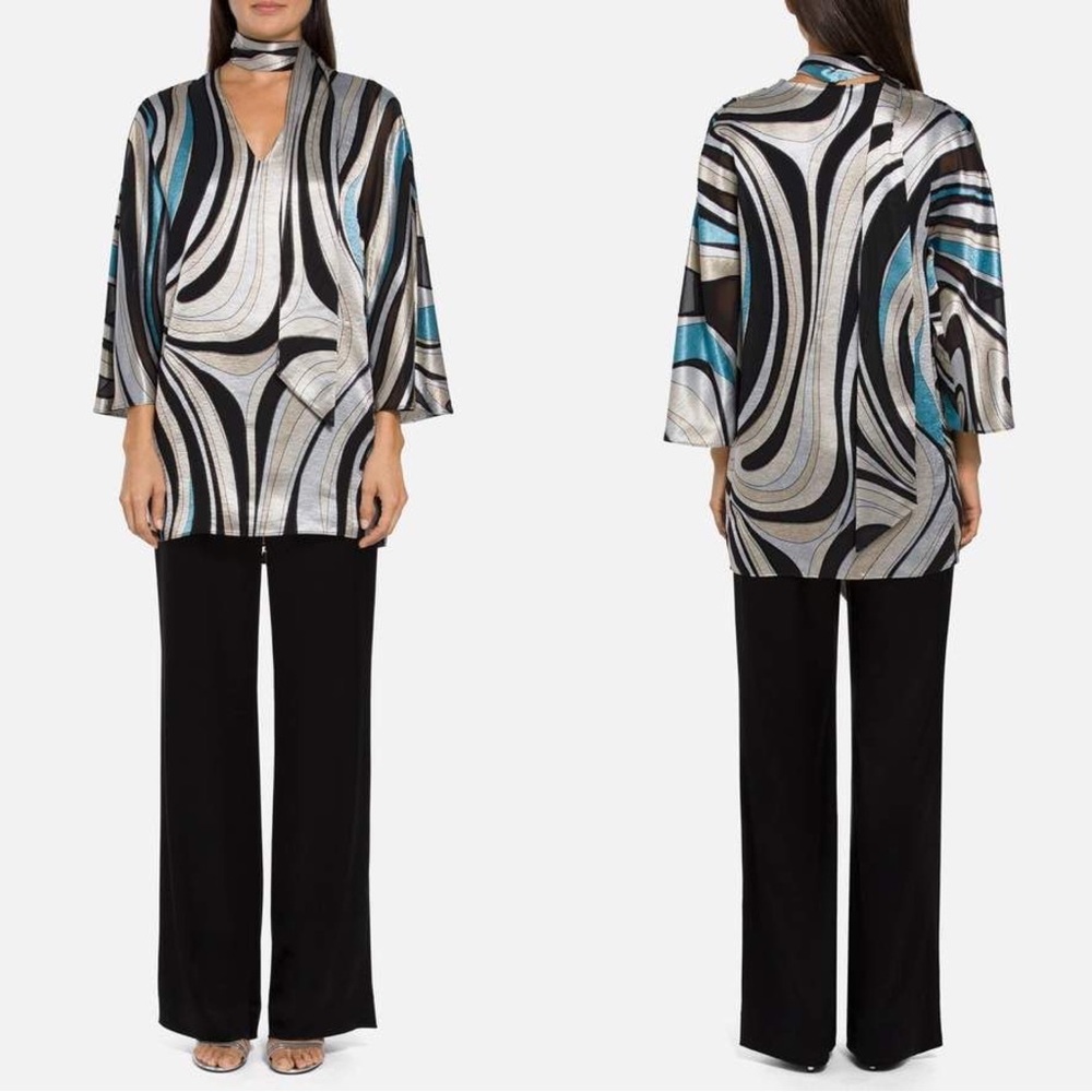 St. John Collection Marbled Retro Tie Neck Devore Tunic